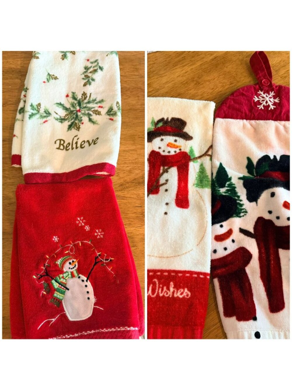 Christmas-Themed Decorative Kitchen Towels Set Of 4 w/Snowman & Holiday Designs